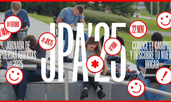 Cartel rojo de la Universidad de Navarra.