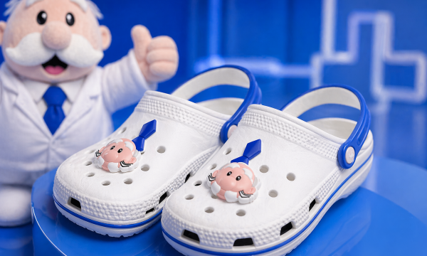Crocs edición limitada Dr. Simi con diseño blanco y detalles azules en México 2026